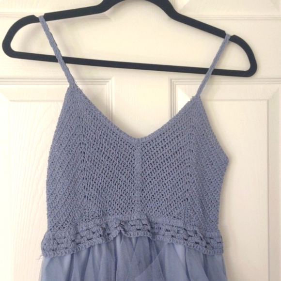 Fairy crochet balletcore ruffle/tulle/tutu flowy blue dress S/M - Picture 2 of 8